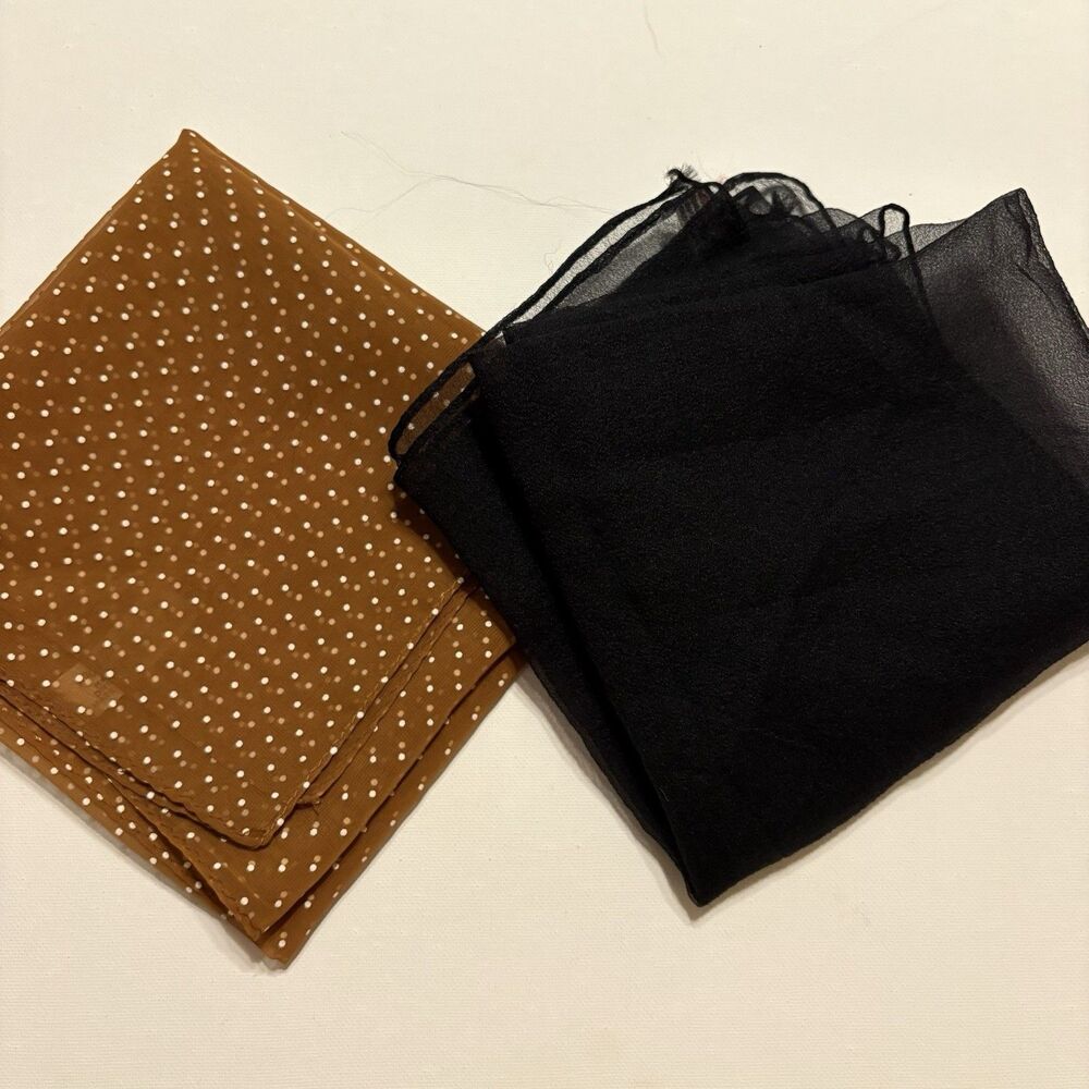 Sheer Polka Dot Scarf Lot (2) Brown Black Made In Japan Vintage